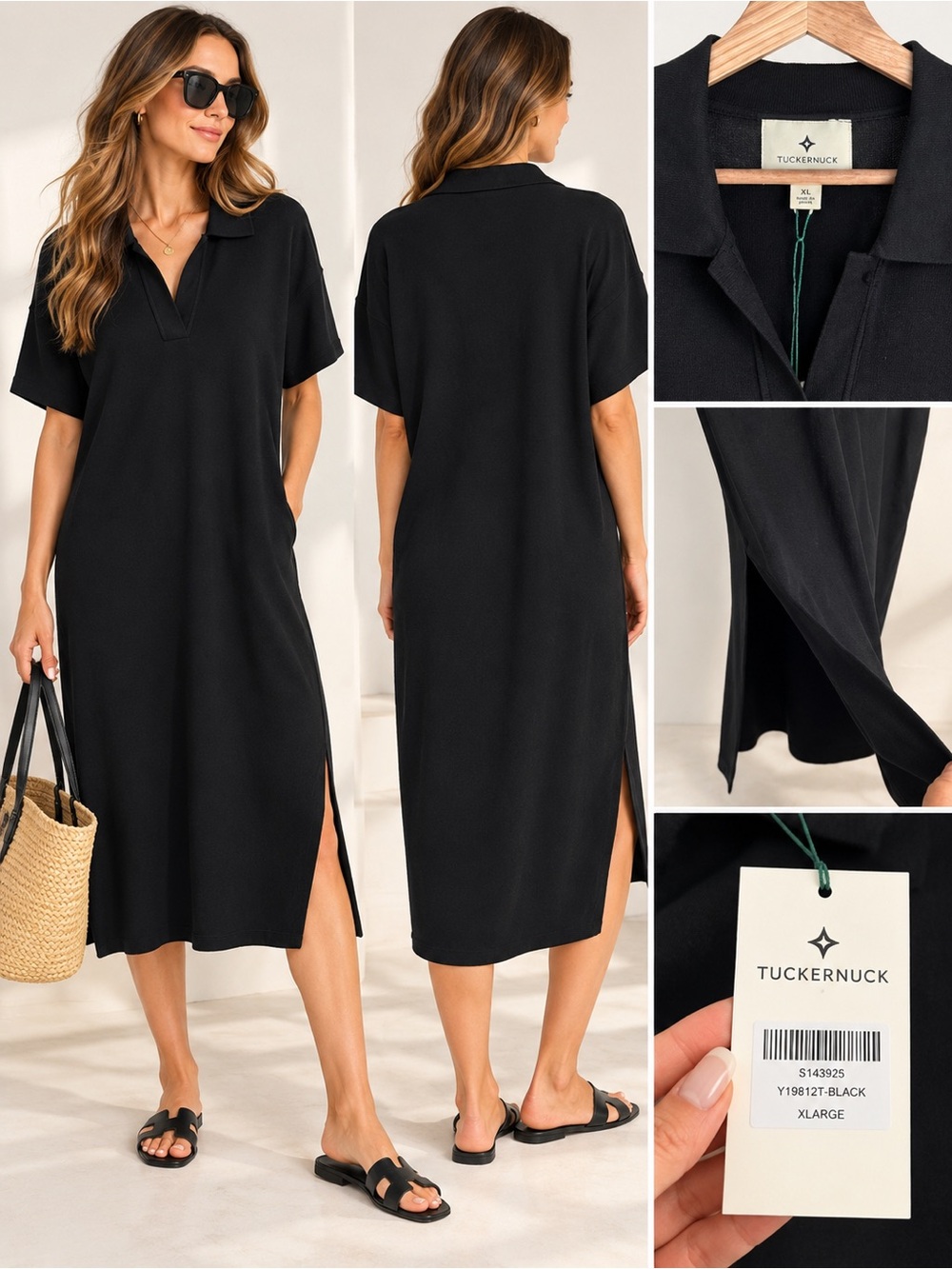 Tuckernuck Channing Black Polo Midi Dress Short Sleeve NWT XL